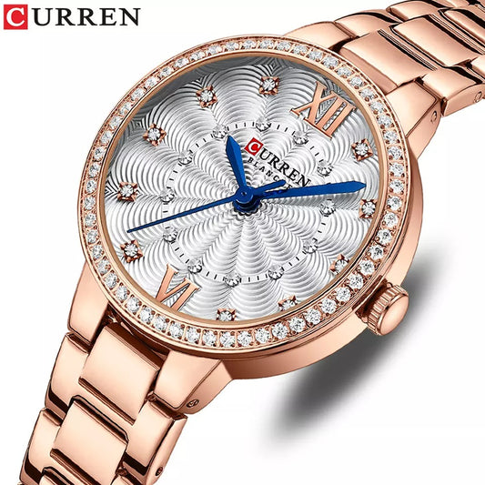 Curren 9085 Creative Stainless Steel Watch for Women - Rose Gold & White