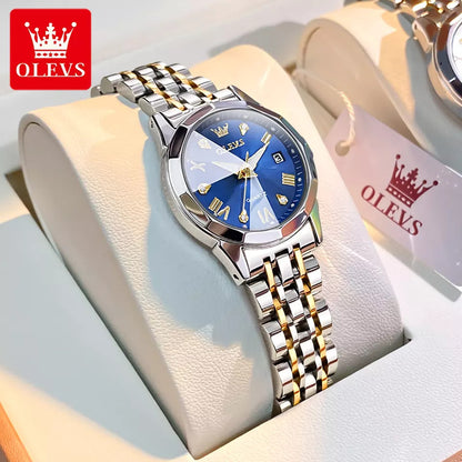 OLEVS 9931 Luxury Water-resistant women Quartz Wristwatch- Silver Gold & Blue