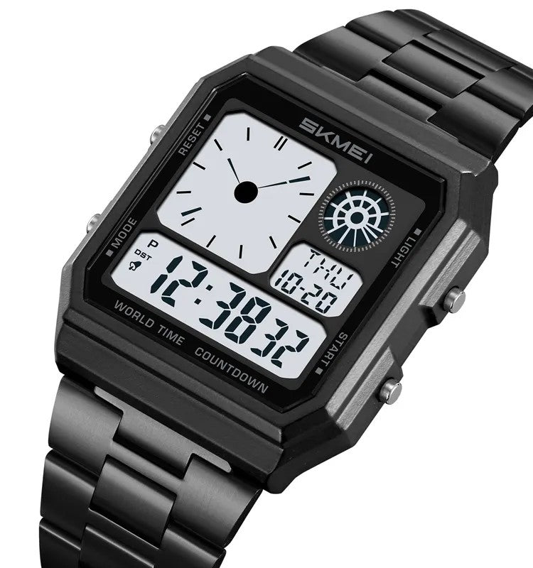 SKMEI 2353 Digital Display stainless-steel water-Resistant Men’s watch- Black