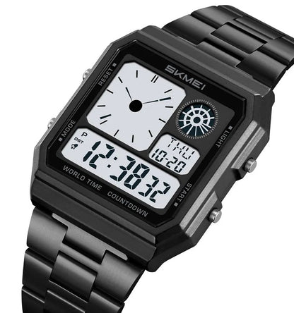 SKMEI 2353 Digital Display stainless-steel water-Resistant Men’s watch- Black