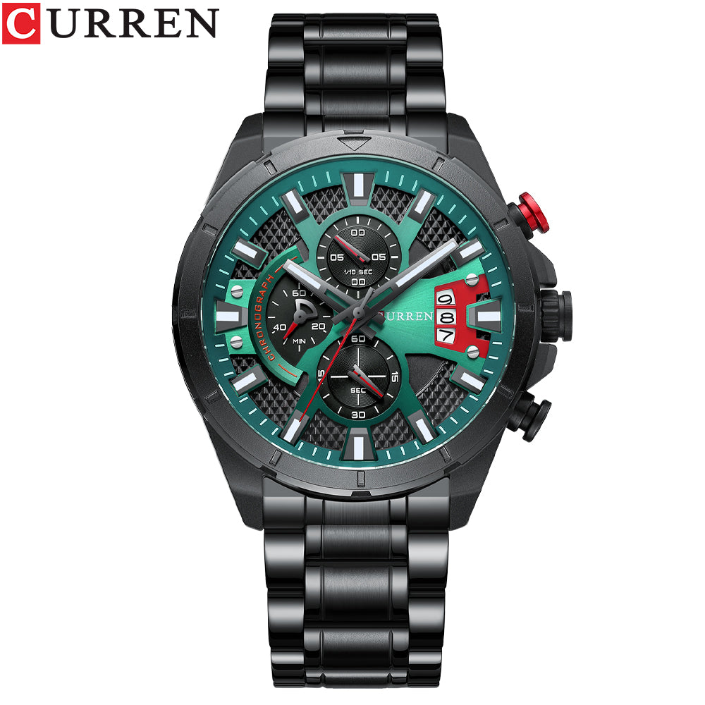 CURREN 8401 Stainless Steel Wrist Watch for Men - Black & Green