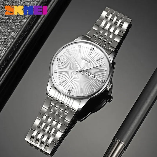 SKMEI 9323 Formal Fashion Steel Strap Men's Watch-Silver