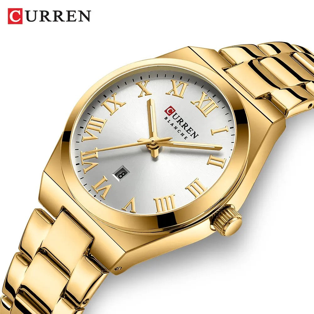 CURREN 9095 Elegant Stainless Steel Classic Women Quartz Watch- Gold Silver