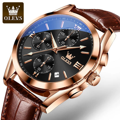 Olevs 2872 Quartz Business Casual Luminous Luxury Watch for Men-Brown & Black