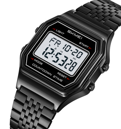 SKMEI 2465 Classic Digital LED Display Multi-Function Retro Unisex Thin Strip Wristwatch- Black (Positive Display)