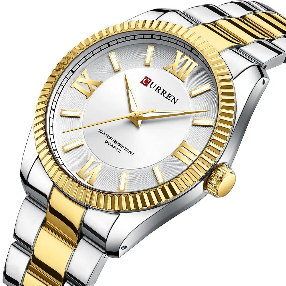 CURREN 8453 Luxury Brand Watch for Men - Silver Gold & White
