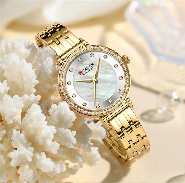 CURREN 9087 Watches for Women – Gold & White