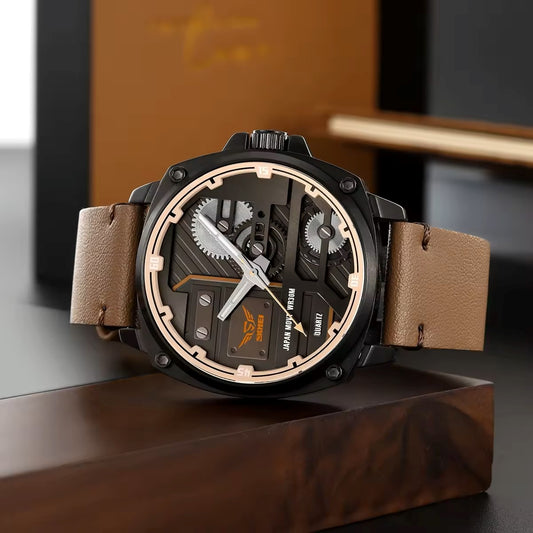 SKMEI 2289 Leather Strap Men's Wristwatch Original Casual Clock Fashion Business Quartz Watch- Brown