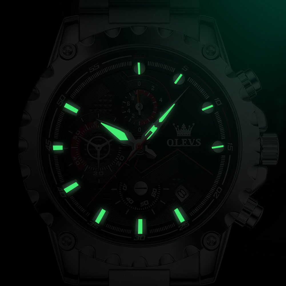 OLEVS 2873 Multi-function Chronograph Men's Watch- Silver & Black