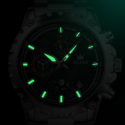 OLEVS 2873 Multi-function Chronograph Men's Watch- Silver & Black
