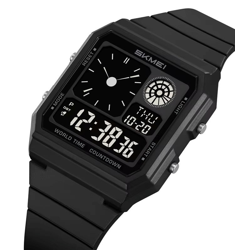 SKMEI 2347 Multifunctional Water-proof Ultra thinness 35.8mm dial Sports watch- Black