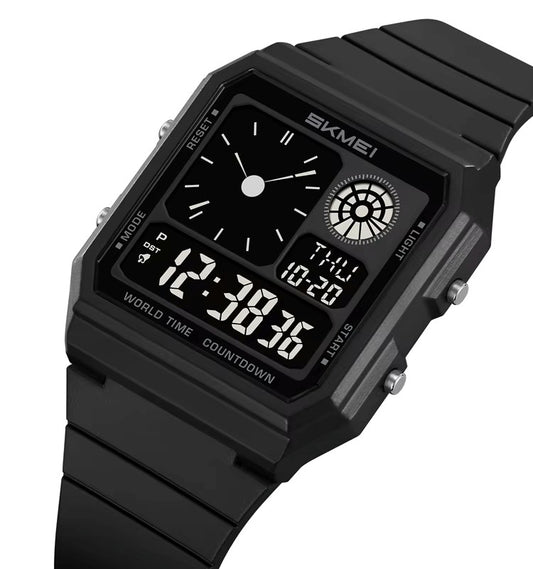 SKMEI 2347 Multifunctional Water-proof Ultra thinness 35.8mm dial Sports watch- Black