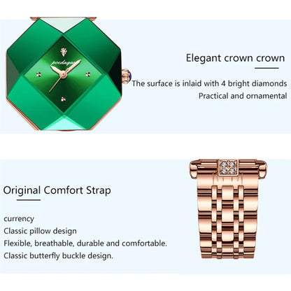 POEDAGAR 005 Swiss Ultra Thin Fashion Decorative Women Watch- Rose Gold & Green