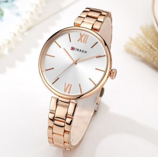 CURREN 9017 Luxury Brand Watch – For Women - Rose Gold & White