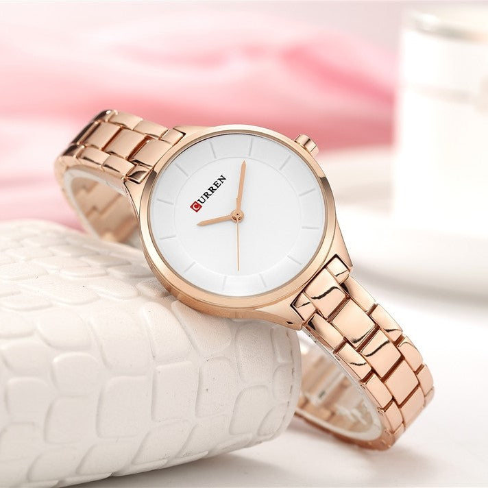 Curren C9015L Stainless Steel Analog Watch for Women - Gold & White
