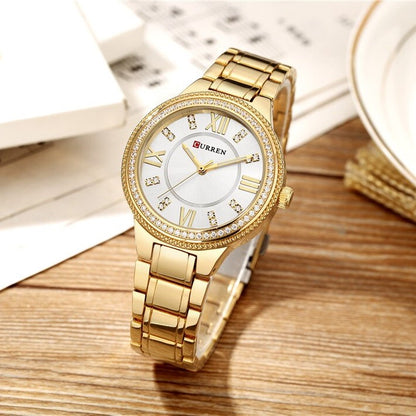 CURREN C9004L Stainless Steel Watch for Women – Gold & White