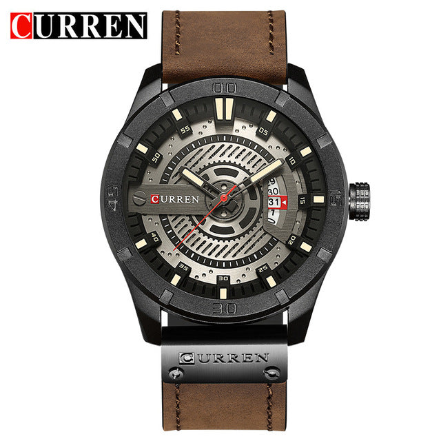 CURREN 8301 PU Leather Quartz Watch for Men - Light Brown