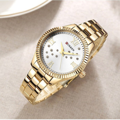 CURREN C9009L Stainless Steel Watch for Women – Gold & White