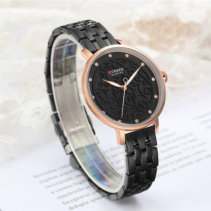 Curren C9046L Stainless Steel Analog Watch for Women - Black