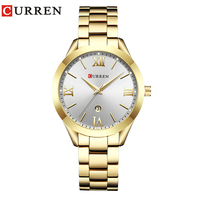Curren C9007L Classic Women Watch with Date – Gold & White