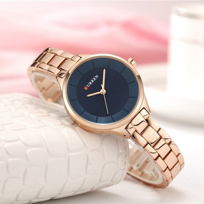 Curren C9015L Stainless Steel Analog Watch for Women - Rose Gold & Blue