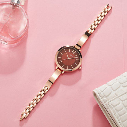 CURREN 9012 Stainless Steel Analog Watch for Women - Rose Gold & Brown
