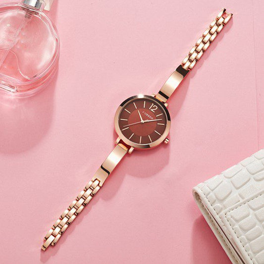 CURREN 9012 Stainless Steel Analog Watch for Women - Rose Gold & Brown