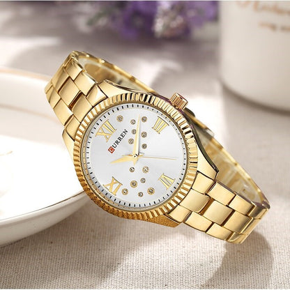 CURREN C9009L Stainless Steel Watch for Women – Gold & White
