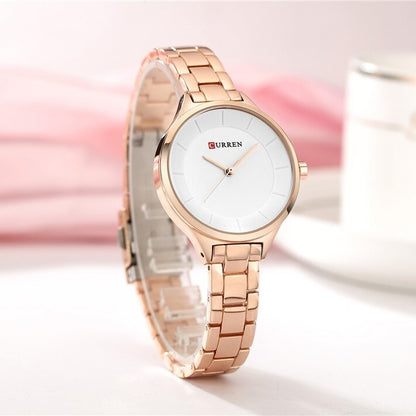 Curren C9015L Stainless Steel Analog Watch for Women - Rose Gold & White