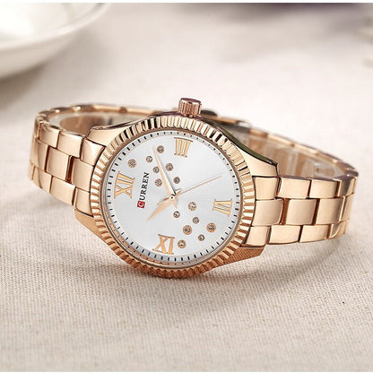 CURREN C9009L Stainless Steel Watch for Women – Rose Gold & White