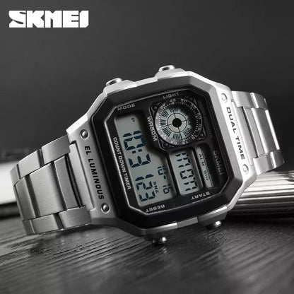 SKMEI 1335 Dual Time Chain Wrist Watch for Men - Silver