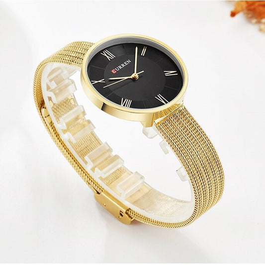 CURREN C9020SL Classic Chain Watch for Women - Gold & Black