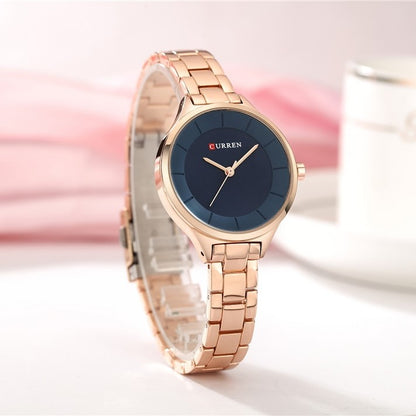 Curren C9015L Stainless Steel Analog Watch for Women - Rose Gold & Blue