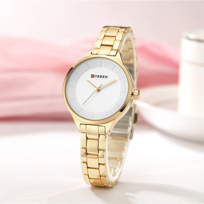 Curren C9015L Stainless Steel Analog Watch for Women - Gold & White