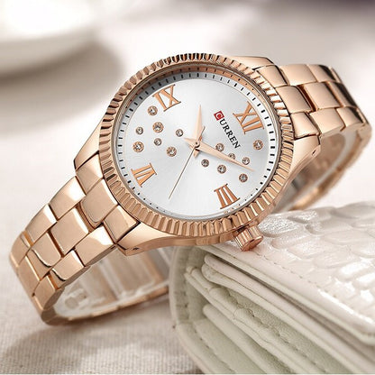 CURREN C9009L Stainless Steel Watch for Women – Rose Gold & White