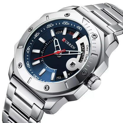 CURREN 8344 Stainless Steel Watch for Men - Silver Blue
