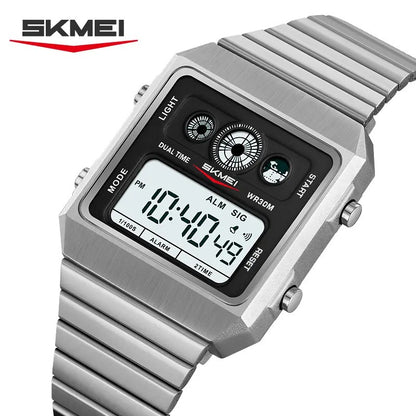 SKMEI 2450 Retro Square Alloy Stainless Steel Waterproof Men Wristwatch- Silver