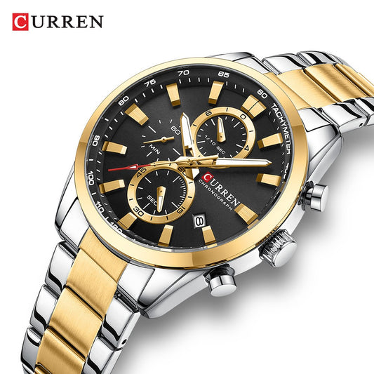 CURREN 8445 Luxury Brand Watch for Men - Silver Gold & Black
