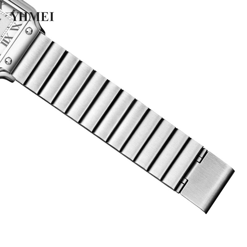 YHMEI 8239 Classic Square Rectangle Quartz Movement Wristwatch for Men’s- Silver