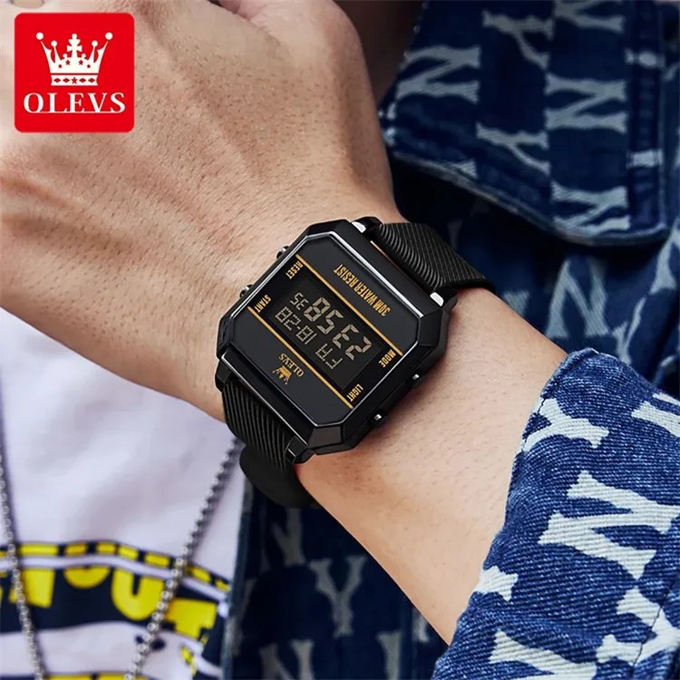 OLEVS 1103 Multifunction Digital Luminous Fashion Cool Sports wristwatch- Black