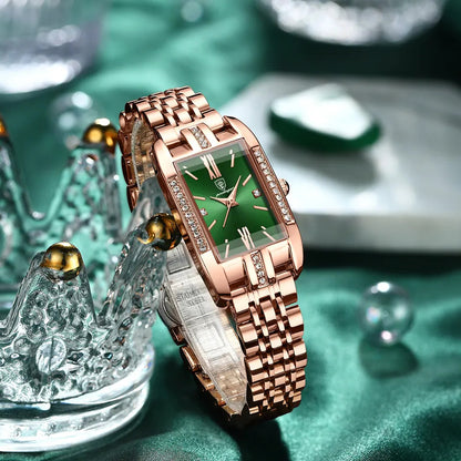POEDAGAR 365 Luxury Wristwatch for Women - Rose Gold & Green