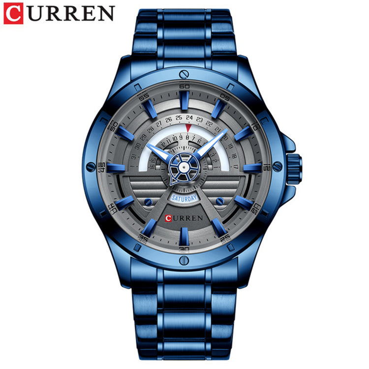 CURREN 8381 Luxury Quartz Watch for Men - Blue & Silver