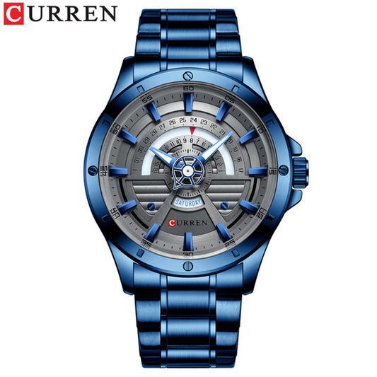 CURREN 8381 Luxury Quartz Watch for Men - Blue & Silver
