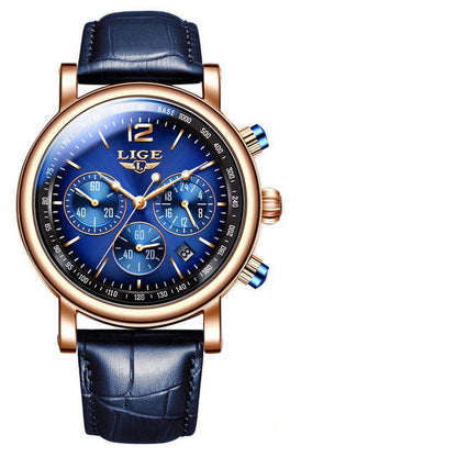 LIGE 8927 Luxury Business Quartz Men's Camouflage Watch- Blue