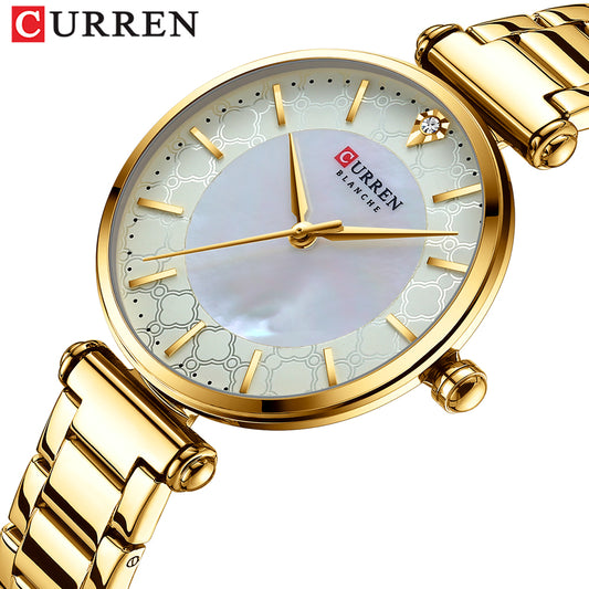 Curren 9072L Montre Femme Women's Bracelet Watch - Gold & White