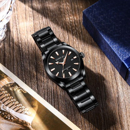 CRRJU 5006 High Quality Classic Quartz Luminous Stainless-Steel Watch for Men- Black