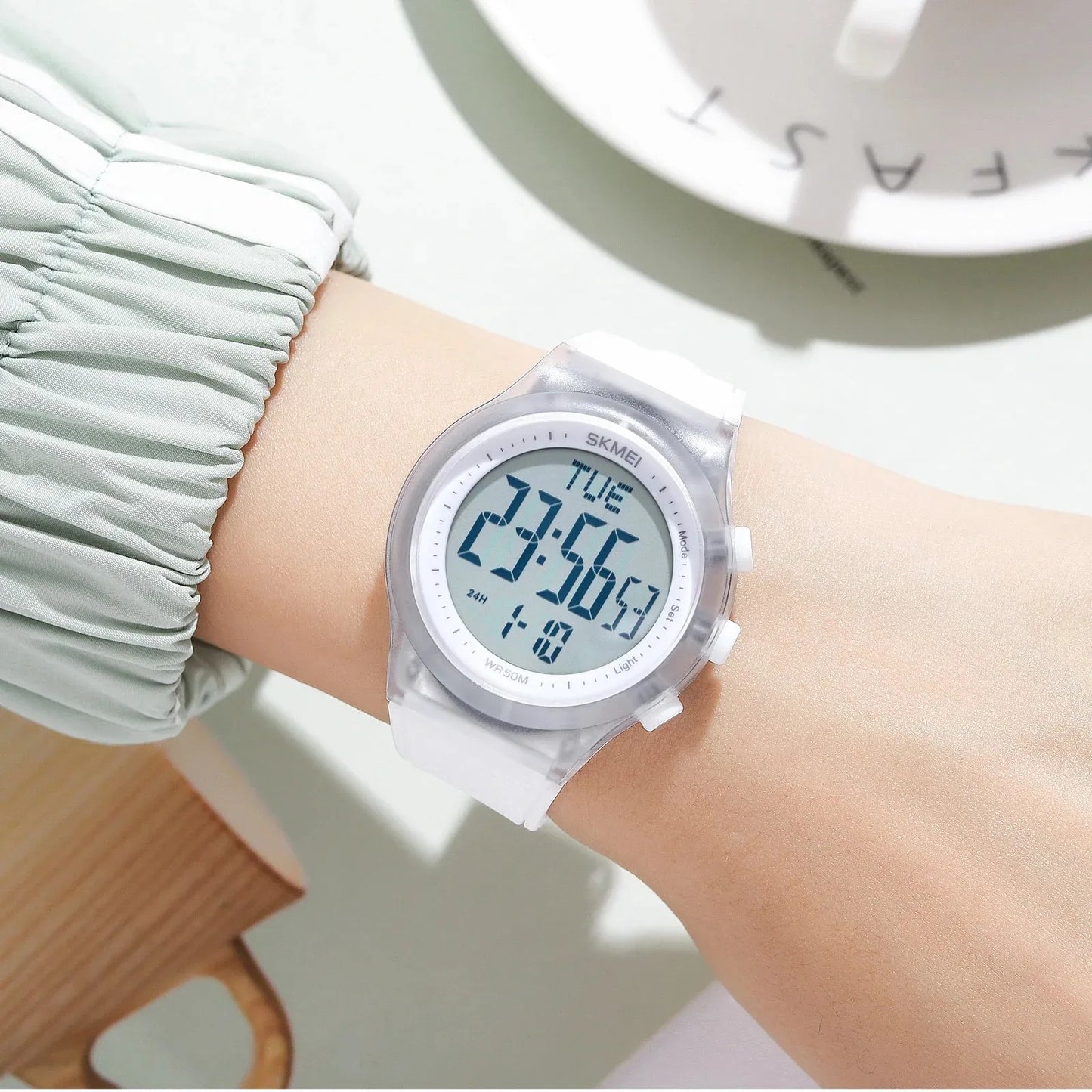 Skmei 1980 simple water resistant 39mm dial sport digital watch- White