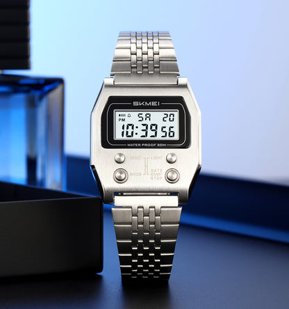 SKMEI 2460 Digital LED Display 3BAR Water Resistance Men's Classic Design watch- Silver