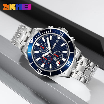 SKMEI 9335 Active Chronograph Quartz Stainless Steel High Quality Luxury Men’s watch- Silver Blue