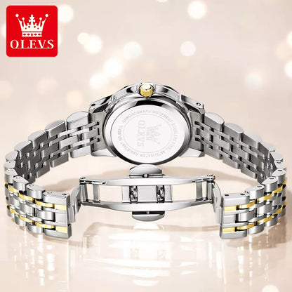 OLEVS 9931 Luxury Water-resistant women Quartz Wristwatch- Silver Gold & Blue